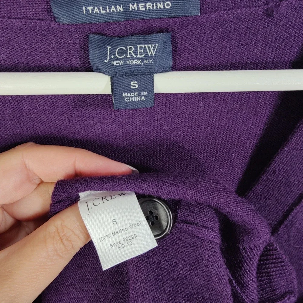 J.Crew Mens Dark Academia Preppy Merino Wool Cardigan S Purple V-Neck Sweater